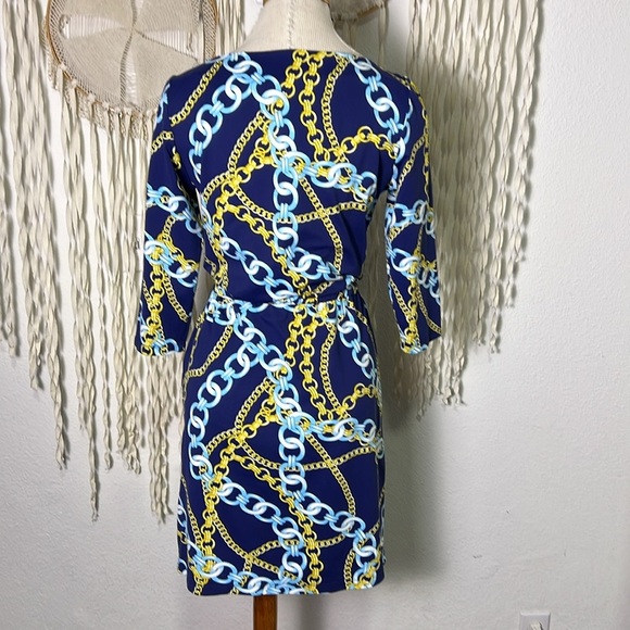 J. McLaughlin Blue Chain Detail Drawstring Waist Boatneck Dress Size Small - Picture 6 of 10